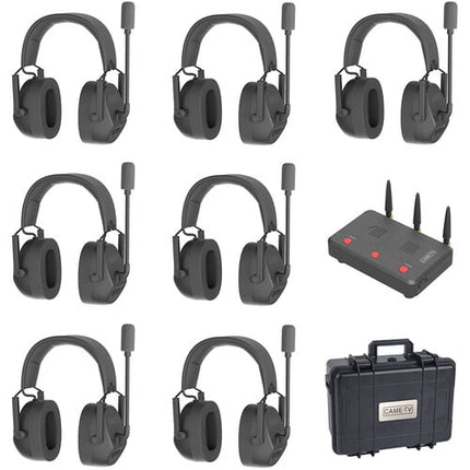 CAME-TV Kuminik8 Full-Duplex Wireless DECT Intercom System With 7 Dual-Ear Headsets