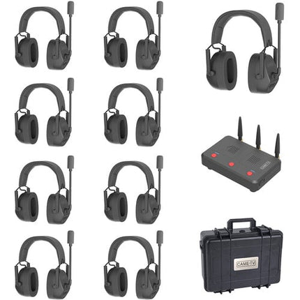 CAME-TV Kuminik8 Full-Duplex Wireless DECT Intercom System With 9 Dual-Ear Headsets
