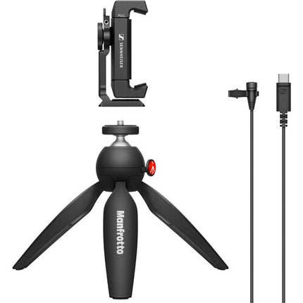 Sennheiser XS LAV USB-C Mobile Kit with Mic- Manfrotto Pixi Stand- Clamp with Cold-Shoe- Pouch