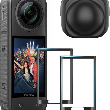 Screen Protector and Lens Cap Combo for Insta360 X5 Accessories - Insta 360 X5 Tempered Glass Film Screen Cover - 2Pack and Silicone Lens Guards Protective Case Bundle Kit