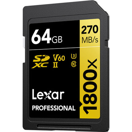 Lexar Professional 1800x UHS-II SDXC Memory Card 270MBs (GOLD Series)
