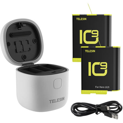 TELESIN Allin Box Battery Charger and Card Reader with 2 Batteries for GoPro HERO9-10