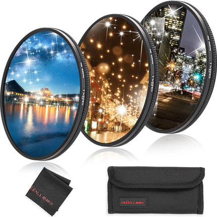 43mm Star Filter - Slim Variable Starburst Filter 43mm (4 Points-6 Points-8 Points) with Cleaning Cloth + 4 Slot Filter Pouch