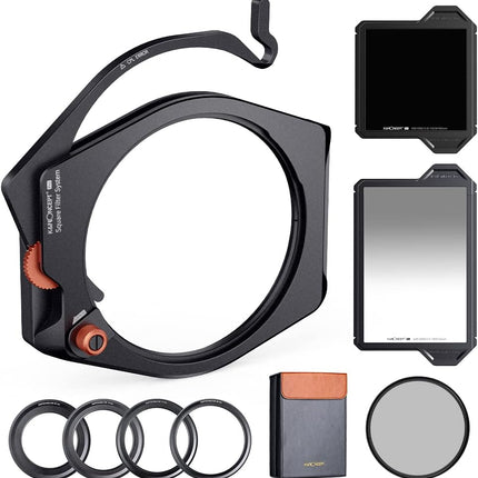 K&F Concept X PRO Square Filters Holder System Kit (Filter Holder + 95mm Circular Polarizer + Square GND8 Filter + ND1000 + 4 Filter Adapter Rings) for Camera Lens