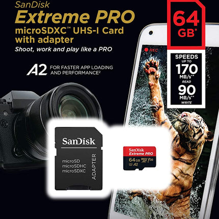 SanDisk Extreme Pro Micro SDXC UHS-I U3 A2 V30 170MB-S +Adapter