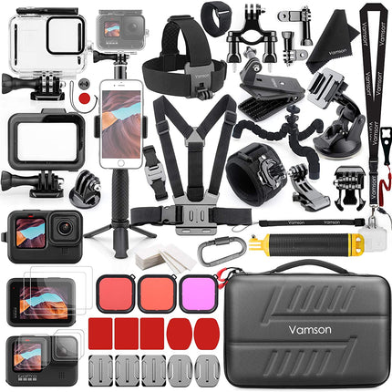 Vamson Accessories Kit for GoPro Hero 10- 9 Black Waterproof Housing Case Bundle Set Kit 64 in 1 AVS18