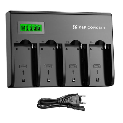 K&F Concept 4-Channel NP F Battery Charger with LCD Display for Sony NP F970 NP F960 NP F950 NP F930 NP F770 NP F750- NP F570 NP F550 Camera Camcorder Battery Euro Plug