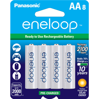 Panasonic Eneloop AA (Pack of 8- 2000mAh) - Rechargeable Ni-MH Batteries