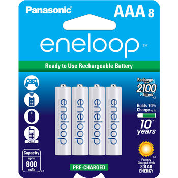 Panasonic Eneloop AAA (Pack of 8- 800mAh) - Rechargeable Ni-MH Batteries
