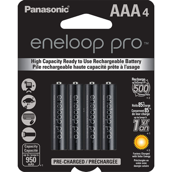 Panasonic Eneloop Pro AAA (Pack of 4- 950mAh) - Rechargeable Ni-MH Batteries