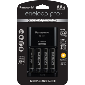 Panasonic Eneloop Pro (Pack of 4- 2550mAh) - Rechargeable AA Ni-MH Batteries with Charger