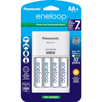 Panasonic Eneloop AA (Pack of 4- 2000mAh) - Rechargeable Ni-MH Batteries with Charger