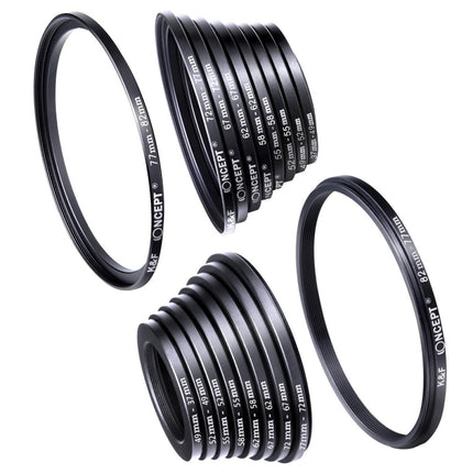 K&F Concept 18Piece Lens Filter Adapter Kit  9 Step Up and 9 Step Down Metal Rings