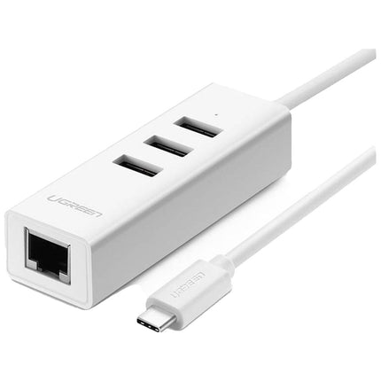 UGREEN USB 2.0 Type C to 3-Port USB2.0 hub with ethernet - White