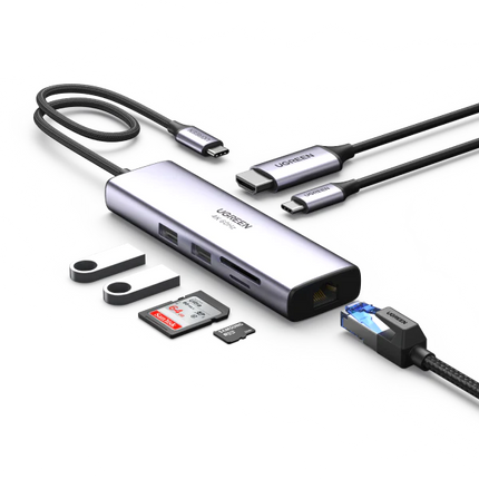 Ugreen USB C to HDMI Ethernet Adapter 7-in-1 Multiport Adapter- 4K@60Hz HDMI to USB