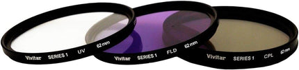 Vivitar 62mm 3-piece CPL-UV-FLD multi-coated filter kit