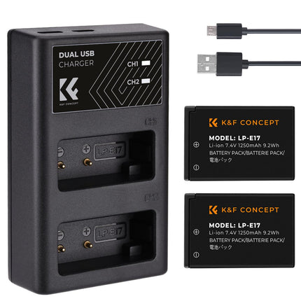 K&F Concept Canon LP-E17 Battery kit  - 2 Batteries and Dual Charger