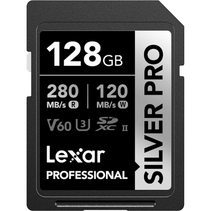 Lexar Professional 128GB Silver PRO SDXC UHS-II Memory Card 280MBs